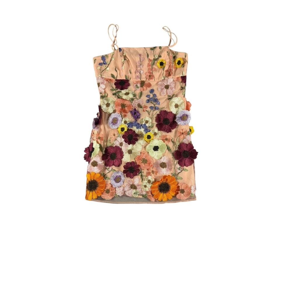 Shoefly‎ 3D Floral Embroidered Spaghetti Strap Mini Dress